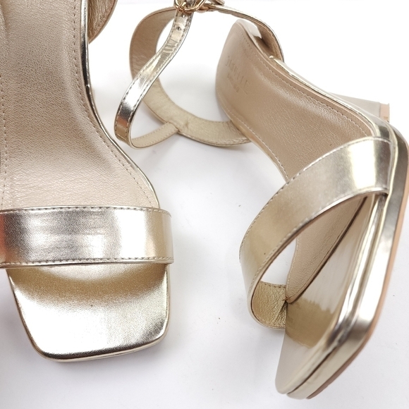Truffle Collection Gold Strappy Sandal Heels Sz 37 - Picture 14 of 14